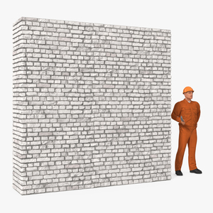 Old Brick White Wall With Worker 3D