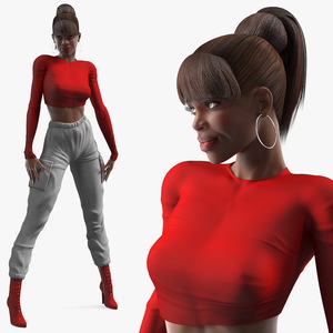 3D Dark Skin City Style Woman Rigged model