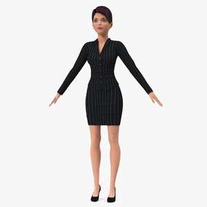 3D model Cartoon Young Girl Office Clothes T-Pose