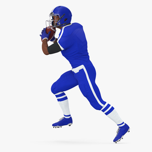 Black Man American Football Player Blue Uniform Running The Ball 3D model