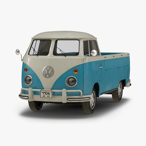 Volkswagen Type 2 Single Cab Pick Up Simple Interior Blue 2 3D model