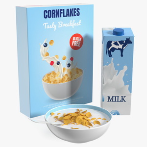 Breakfast with Milk and Cornflakes 3D model