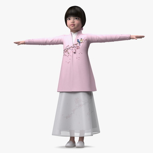 3D Child Girl from Asia in National Costume Rigged for Modo