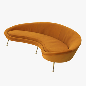 Vintage Style Curved Sofa Yellow 3D