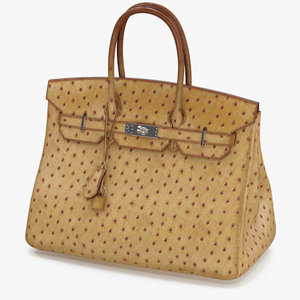 Ladies Ostrich Skin Bag Beige 3D model