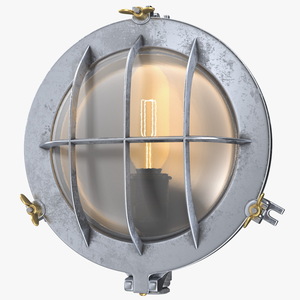 Industrial Bulk Head Lamp Steel with Clear Glass On State 3D