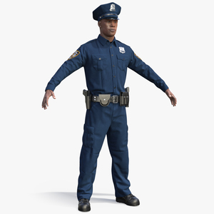 African American NYPD Police Officer T-Pose Fur 3D