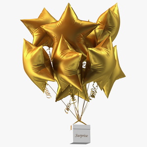 3D model Matte Gold Star Balloon Bouquet with Gift Box