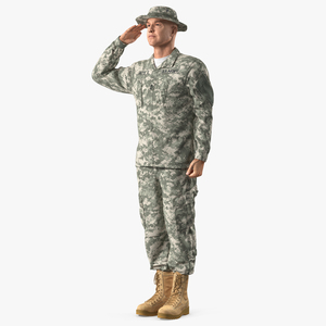 Saluting US ACU Soldier Pose Fur 3D