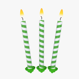 Birthday Green Candle with Flame 3D