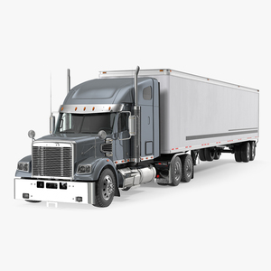 Heavy Duty Long Hood Truck with Semi Trailer 3D model