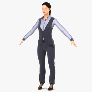 3D Asian Businesswoman in Formal Suit Fur model