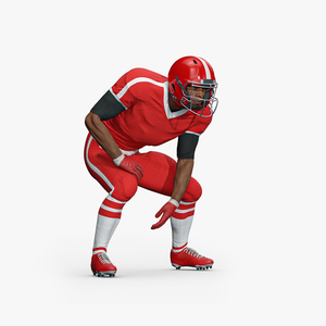 3D Black Man American Football Player Crouching Red Uniform