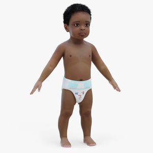 Black Baby Boy Light Skin Wearing Diaper A-Pose 3D