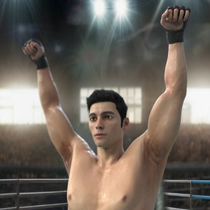 UFC MMA Fighter in Victory Pose Sweaty Fur 3D