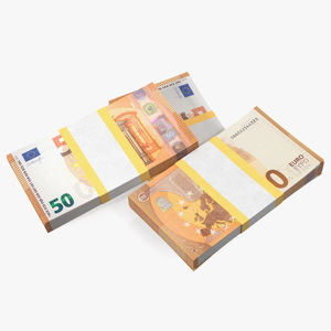 3D Three Packs of 50 Euro Bills model