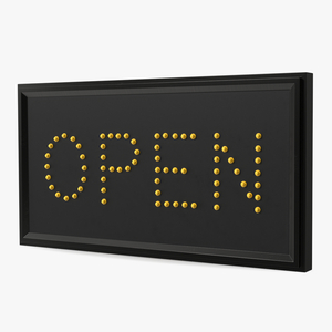 3D Rectangle Yellow LED Business Sign Open OFF model