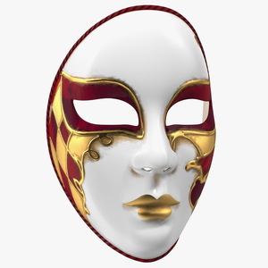 Red Full Face Carnival Mask 3D