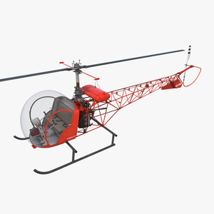 3D Light Helicopter Bell 47 Red model