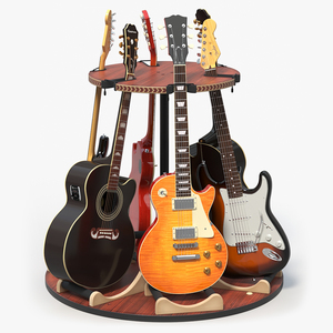 Guitars on Rotating Guitar Stand 3D