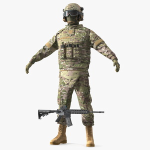 Military Soldier in Green Camo A-pose 3D