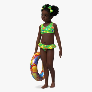 Black Child Girl Holding Swim Ring 3D model