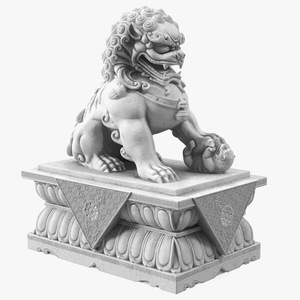 White Marble Chinese Lion Statue 3D