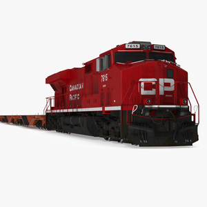 3D Canadian Pacific Railway ES44DC Locomotive with Flatcars