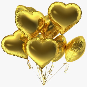 3D Heart Shaped Gold Balloon Bouquet model