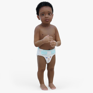 Toddler Black Boy Light Skin in Diaper Standing 3D