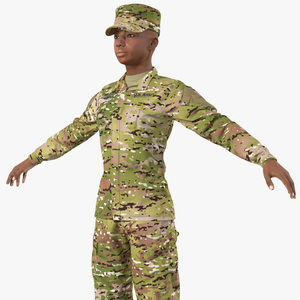 Black Female Soldier Camo T Pose 3D