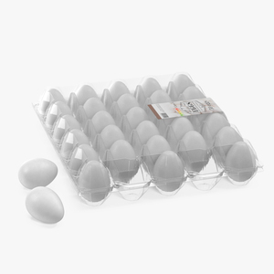 Egg Plastic Packaging with Label and White Eggs 3D