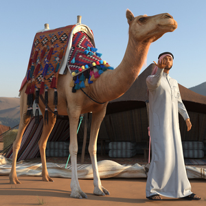 3D Arab Man with Camel in Cape Fur