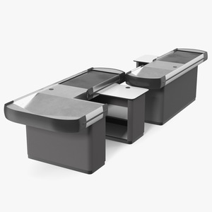 3D Retail Checkout Counters Set Grey model