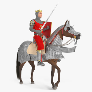 Knight King on Horseback in Armor Fur 3D