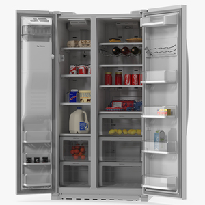 Samsung Side By Side Refrigerator Open with Products 3D