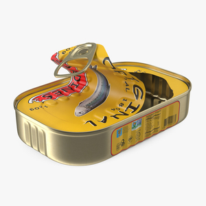 3D Half Open Empty Rectangular Sardine Tin Can model