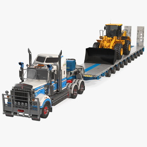 3D Kenworth T900 with Drake Steerable Trailer and Hyundai Loader