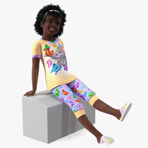 3D model Smiling Black Girl Child Pajamas Sitting