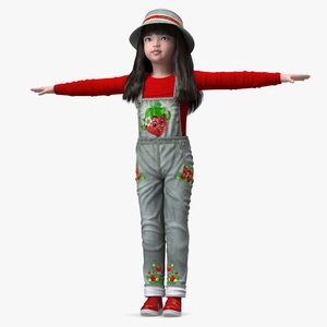 3D Realistic Chinese Girl Child in Street Dress T-Pose