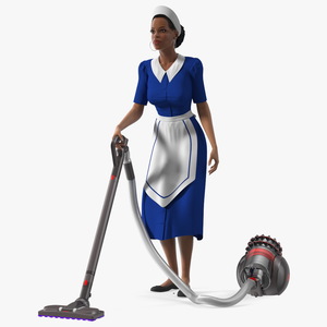 3D Light Skin Black Maid with Dyson Big Ball Vacuum Cleaner Rigged model
