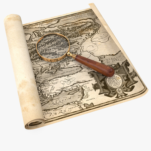 3D Retro Magnifier On Old Map