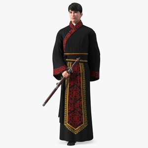 Chinese Man in Traditional Clothes Walking 3D