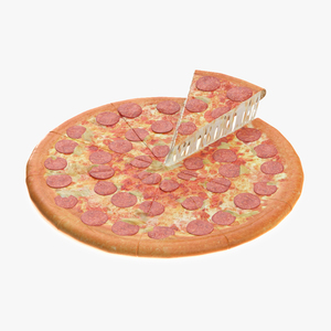 3D Pepperoni Pizza with Slice