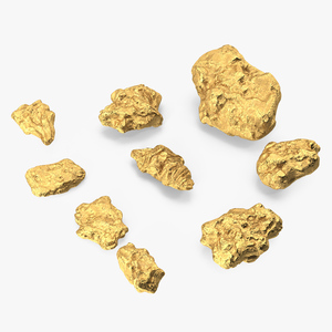 Gold Natural Minerals Stones Set 3D