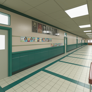 3D School Straight Hallway model