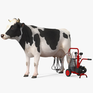 Dairy Cow with Milking Machine Fur 3D model