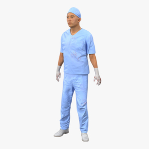 3D Male Surgeon Asian Rigged with Blood 2 model