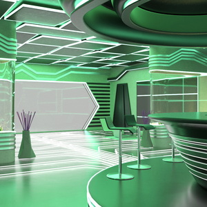 3D model Sci-Fi Bar Interior Green Lights On