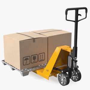 3D model Yellow Hand Pallet Truck with Boxes